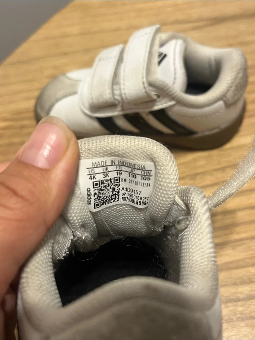 adidas Kids White Sneakers with Black Stripes - Velcro